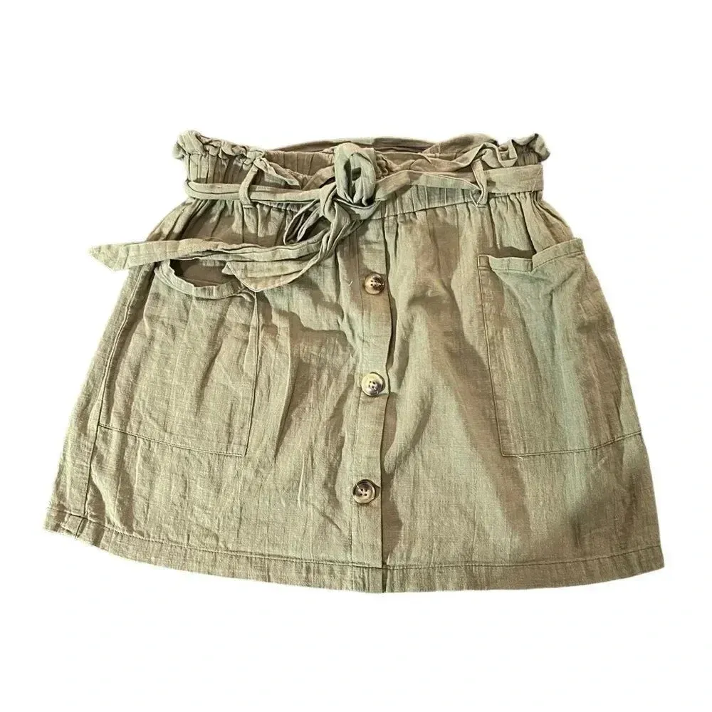 Shein Olive Green‎ Button Front Paper Bag Skirt Large - Image 2