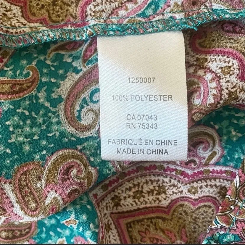 Joie Balloon Sleeve Mock Neck Pleated Bodice Keyhole Blouse Teal/Brown M - Image 12