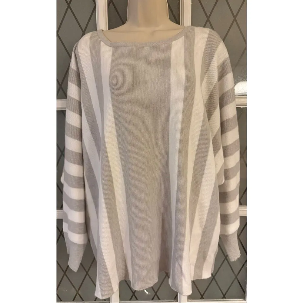 Cyrus Women's White & Gray Striped Dolman Sleeve Pullover Sweater Plus Size 3X - Image 2
