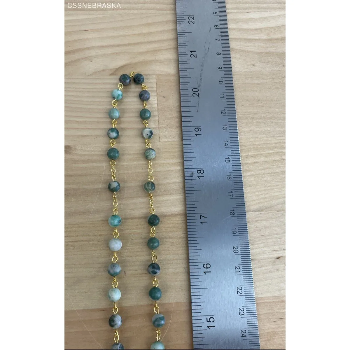 Handcrafted 20" Rosary 6mm Bead of Ching Hai Jade Gold Crucifix, Center, Chain - Image 7