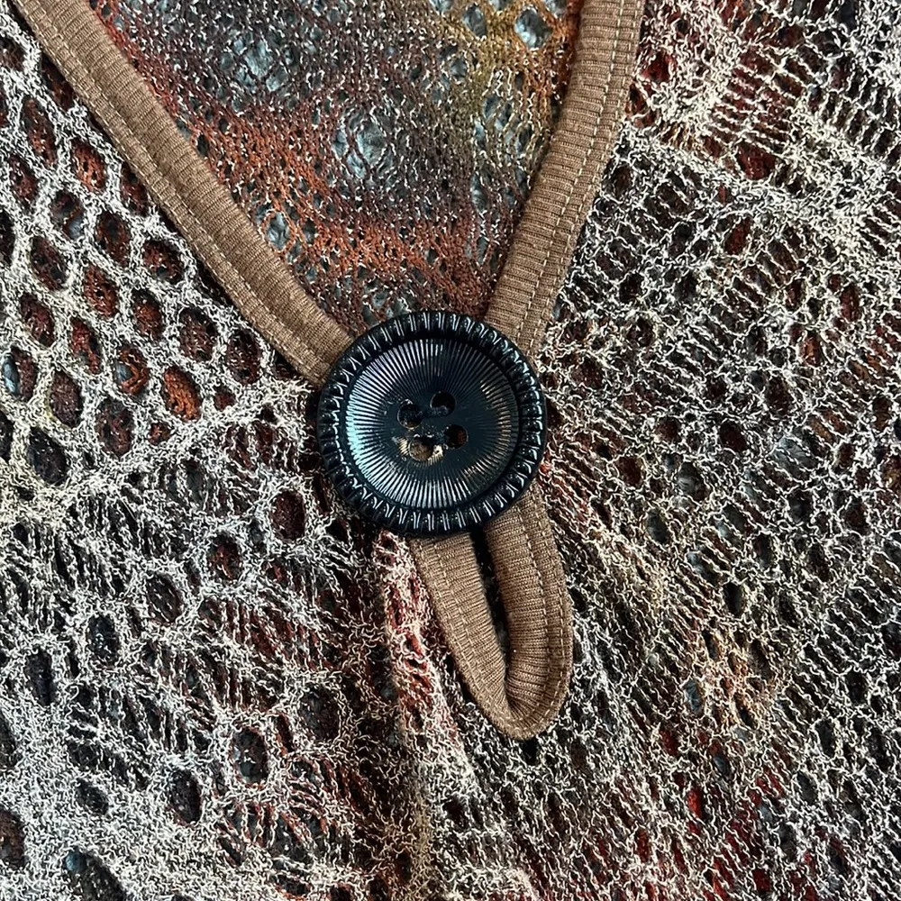 Boho Cover Up Open Knit Crochet Tunic Vest Oversized Top M Medium Brown - Image 4