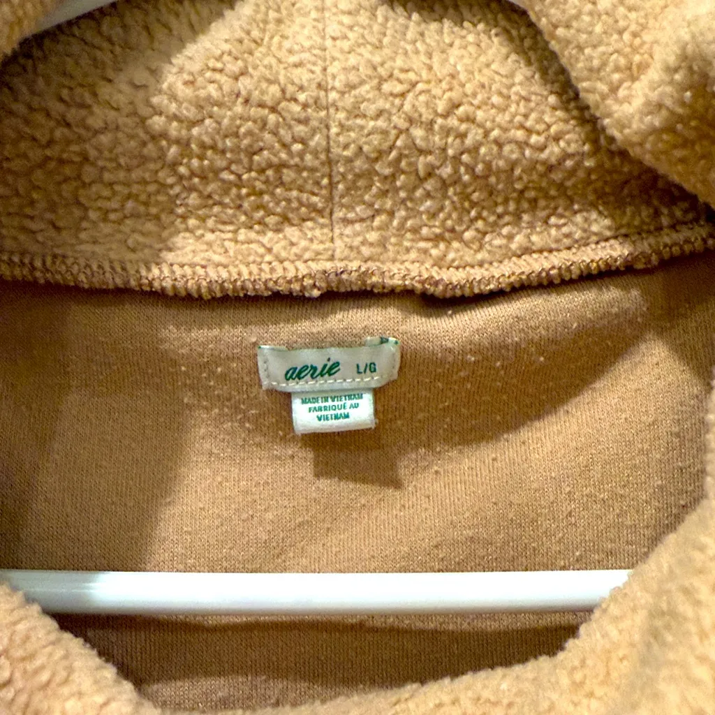 Aerie Warm Tan Sherpa Cowl Neck Sweater Boxy Slouch Size Large - Image 3