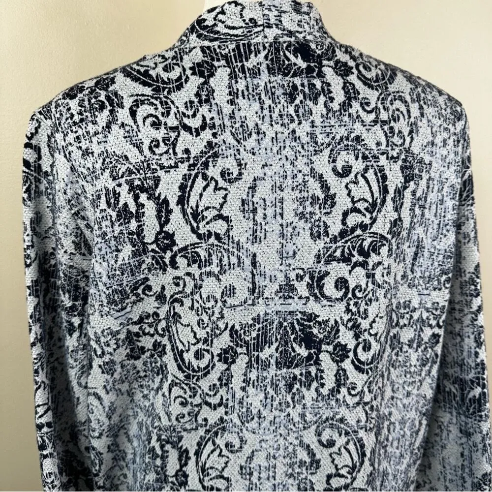 Clara Sun Woo Cardigan Womens M Blue Paisley Print Open Front Longline Sweater Size M - Image 4