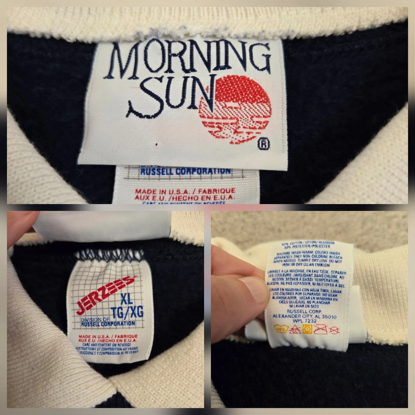 Vintage Morning Sun Sweatshirt Extra Large Navy Fall Leaves Cat Pullover 90s Blue Size XL - Image 8