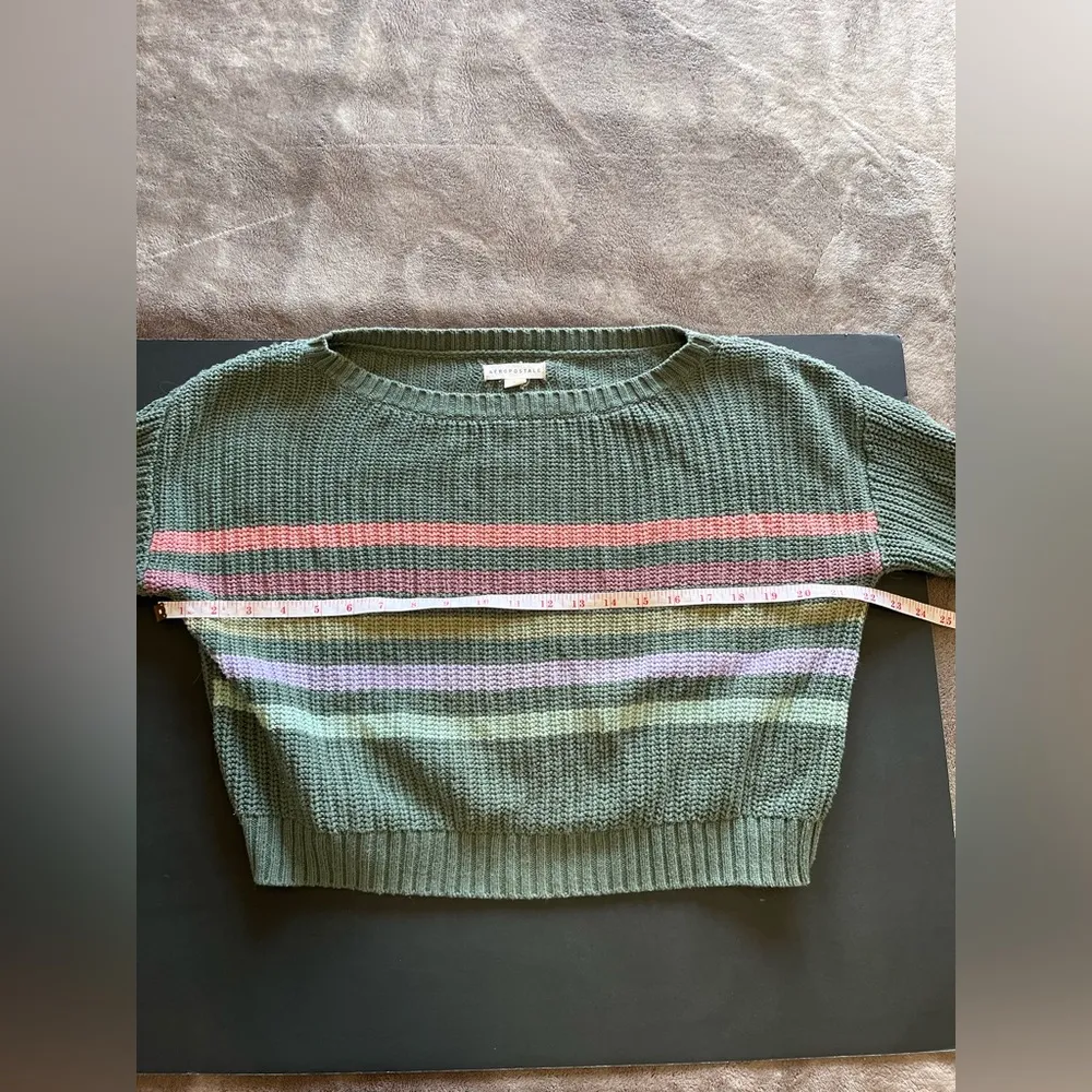 AEROPOSTALE Knit Boat Neck Sage Green Stripe Sweater Women’s Sz M EUC - Image 6