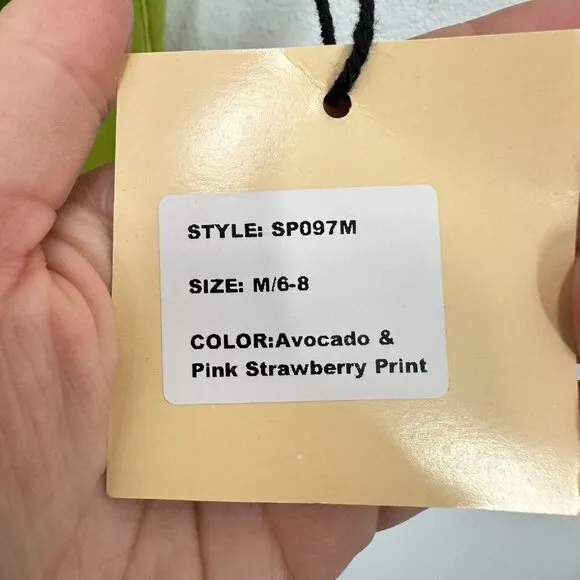 Smak Parlour Avocado & Pink Strawberry Print Woodstock Flare Dress Pinup Size M - Image 8