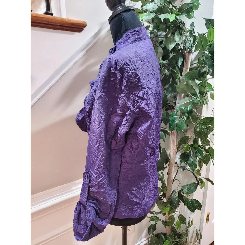 Chico's Women's Purple Polyester Long Sleeve Button Down Ruffle Shirt (0) Small - Image 8