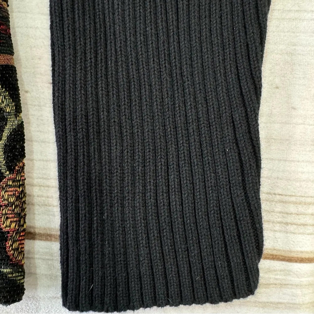 Christopher & Banks Black Ribbed w Jewel Tone Jacquard Floral Zip Front Cardigan - Image 12