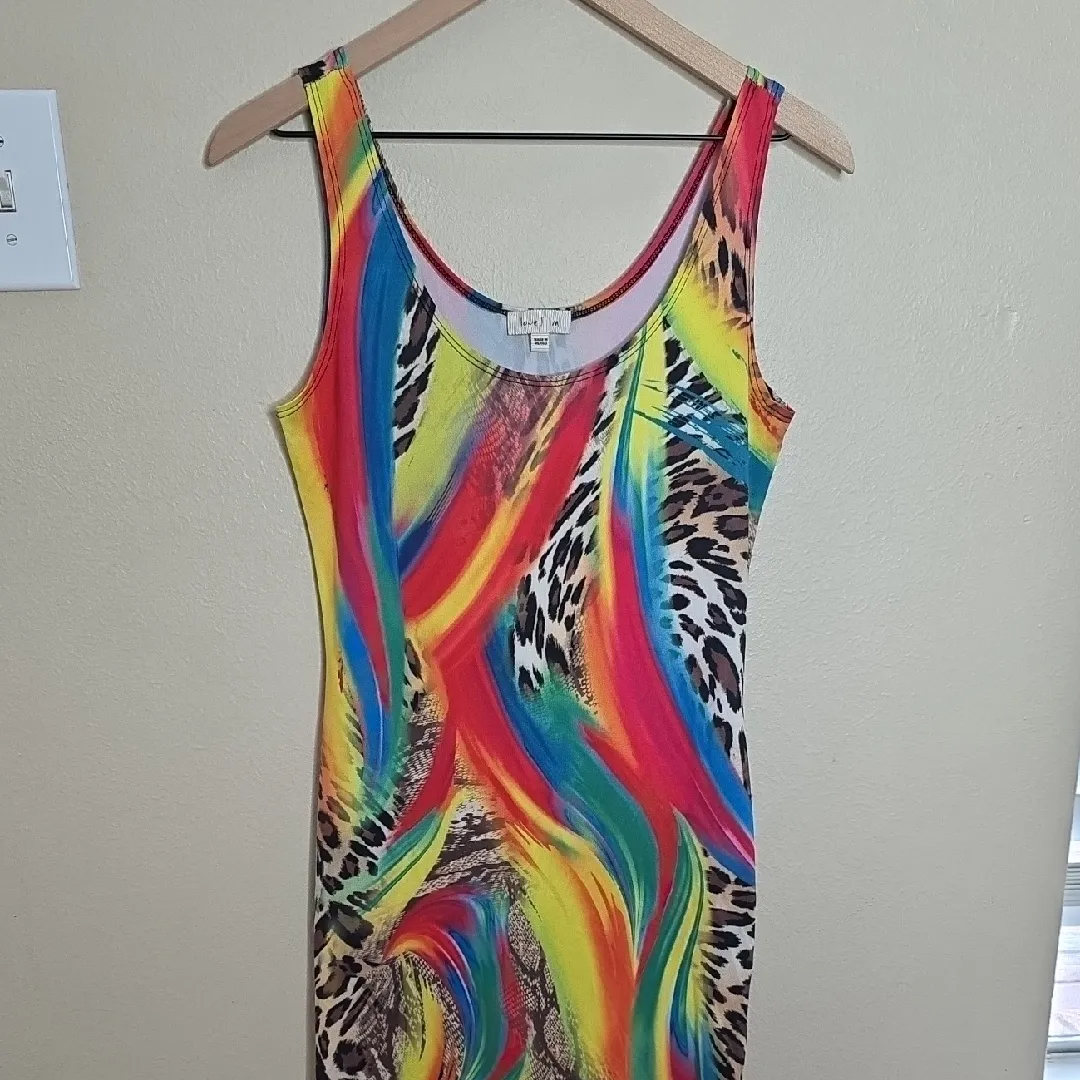 Love J Pencil Skirt Dress Bodycon Midi Multicolor Animal Print Sleeveless Medium - Image 3