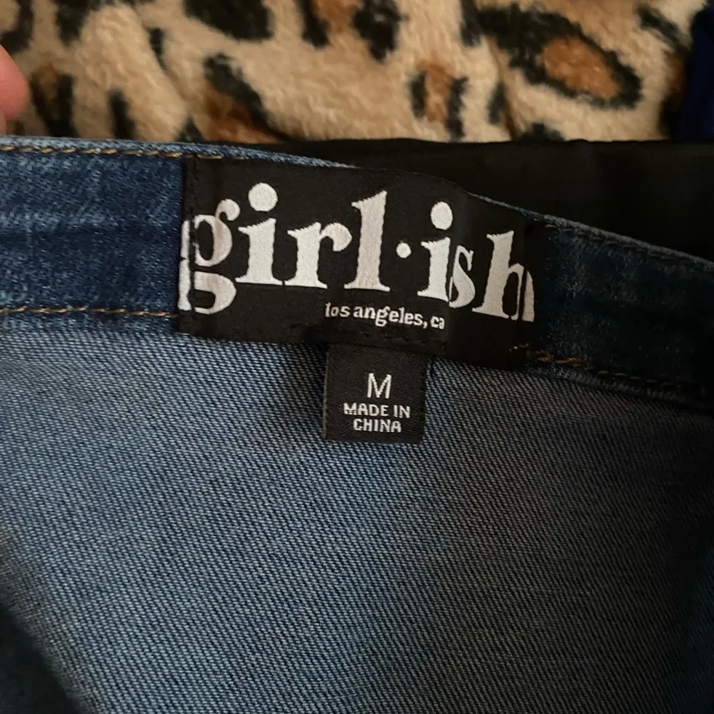 Girlish Brand Womens Juniors Dark Wash Blue Denim Mini Dress M Off The Shoulders Size M - Image 5