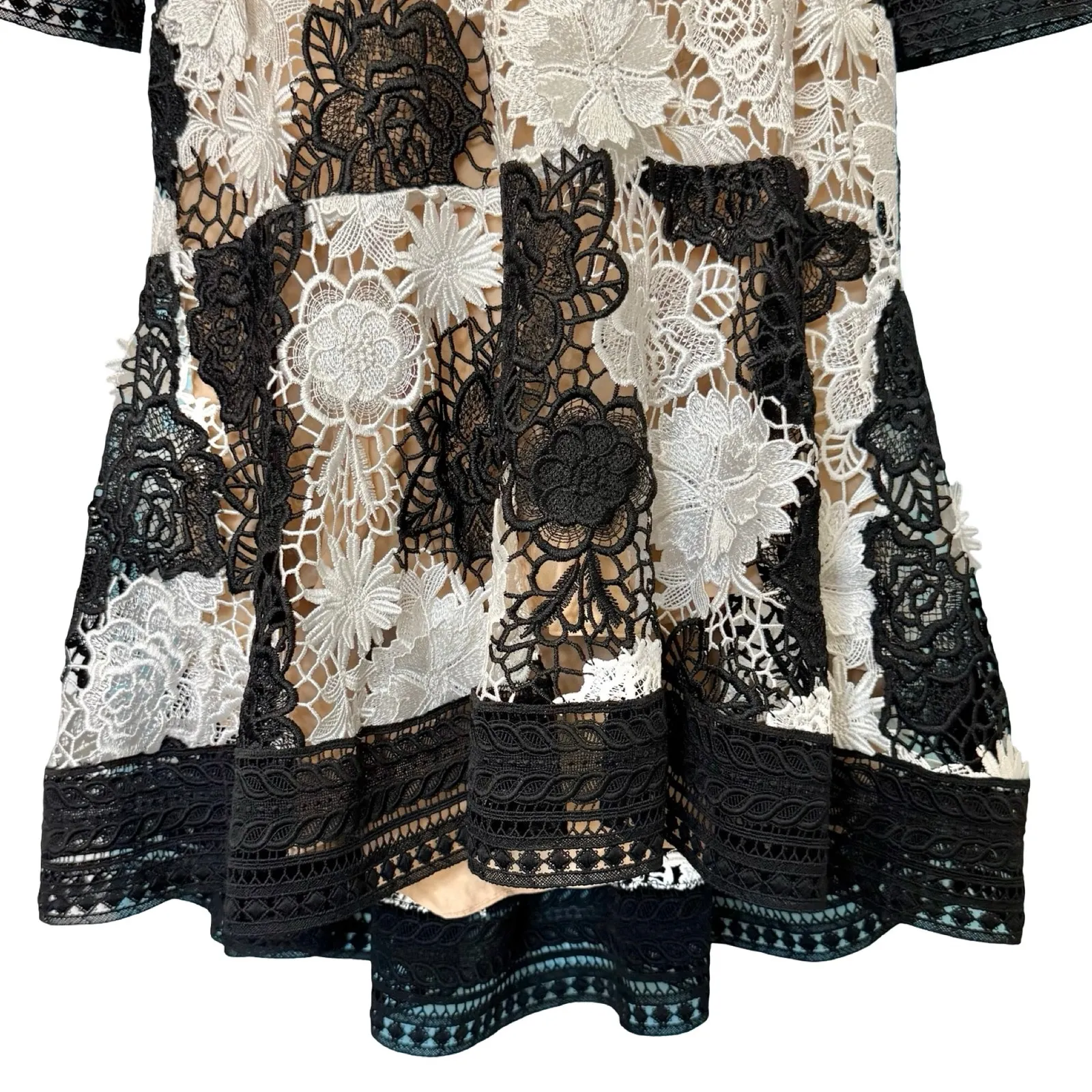 Naeem Khan Black White Nude Floral Lace Long Sleeve Mermaid Dress sz 10 NEW Tags - Image 11