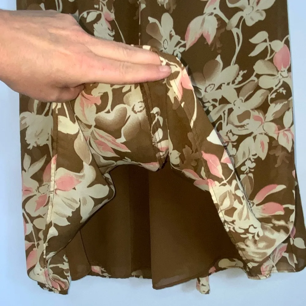 Rena Rowan Chiffon Overlay Tan & Dusty Rose Floral Flowy Full Skirt Size 12 - Image 4