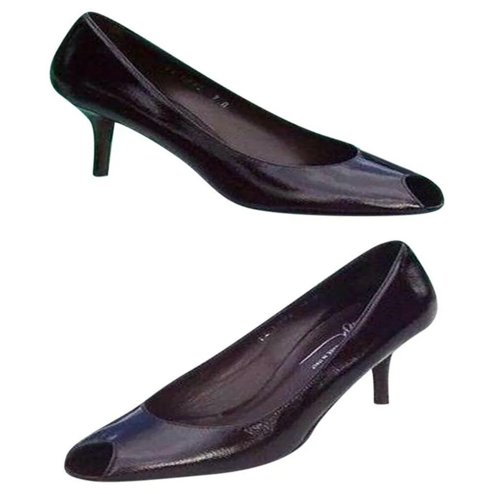 Donald Pliner Walnut Brown Patent Leather Shoe New Peep Toe Flex Sole $250 NIB Size 8 - Image 2