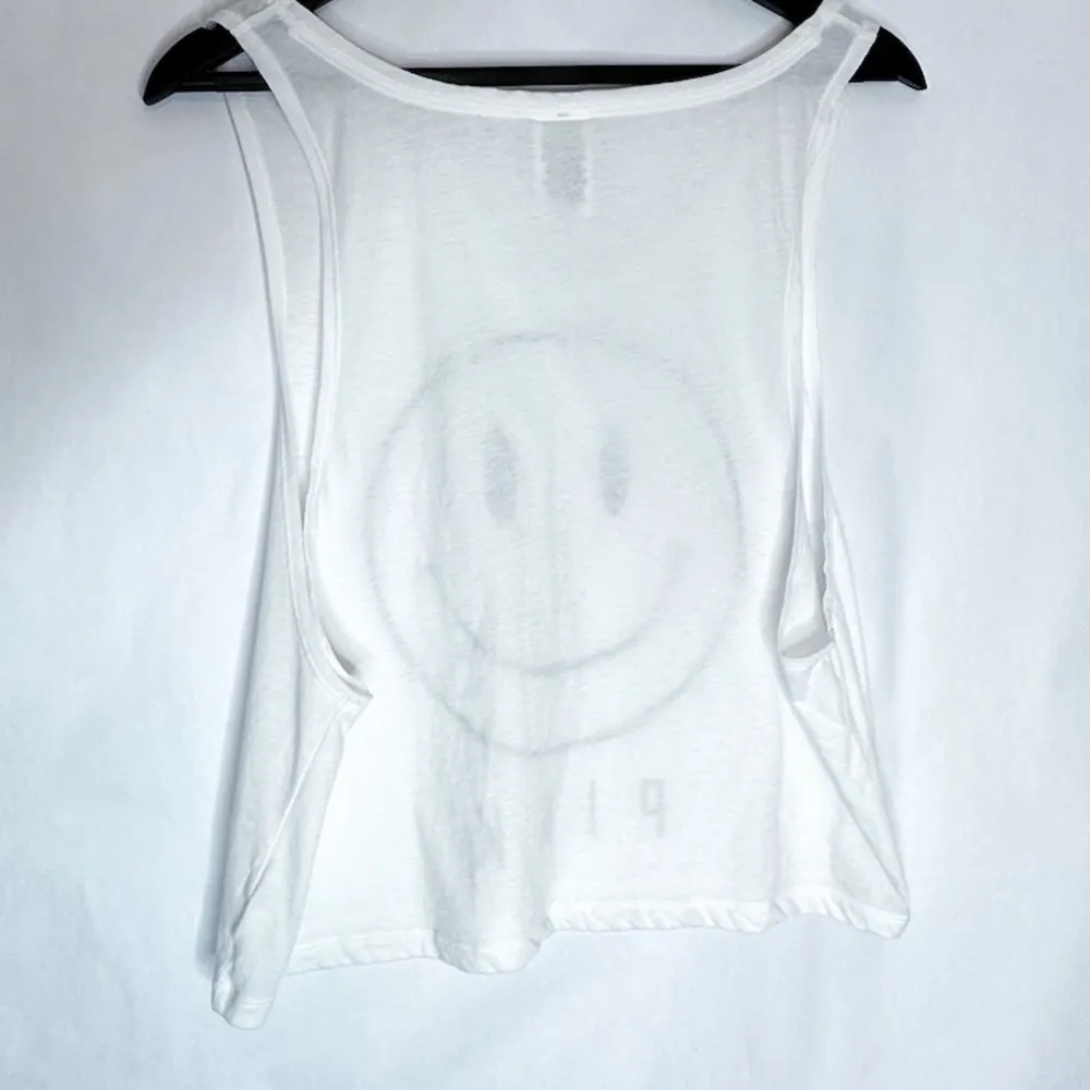 Victoria’s Secret PINK Smiley Face White Crop Tank Top Loose Sheer | Size Large - Image 6