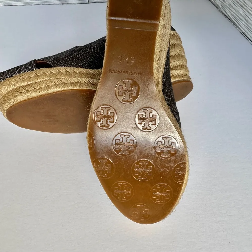 Tory Burch Filipa Espadrille Wedge Sandals | Sz 6 1/2 | Metallic Peter Canvas - Image 6