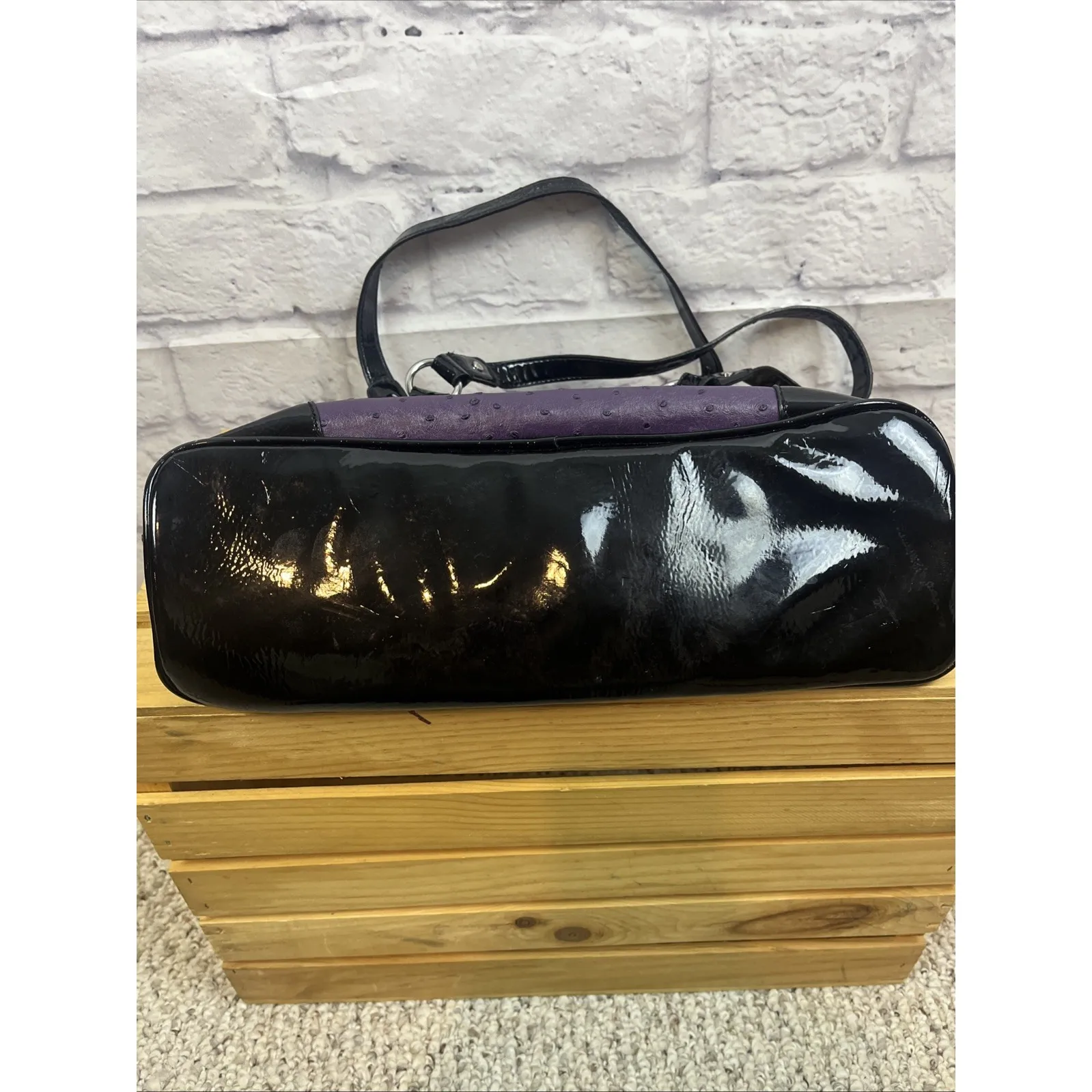 Grace Adele Emma Purple & Faux Ostrich Patent Leather Goth Shoulder Bag Purse - Image 11