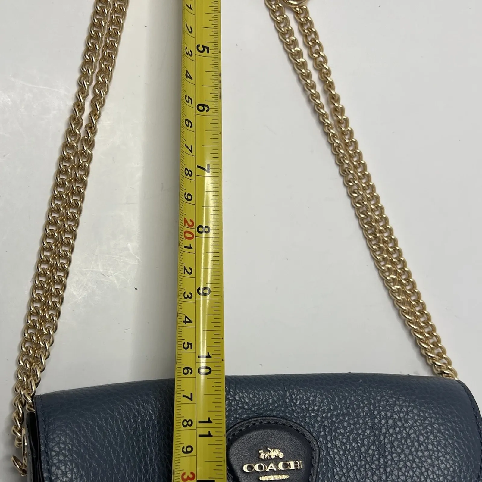 Coach Kleo Crossbody Navy Blue Suede Denim Leather Chain Gold Strap Mini Purse - Image 13