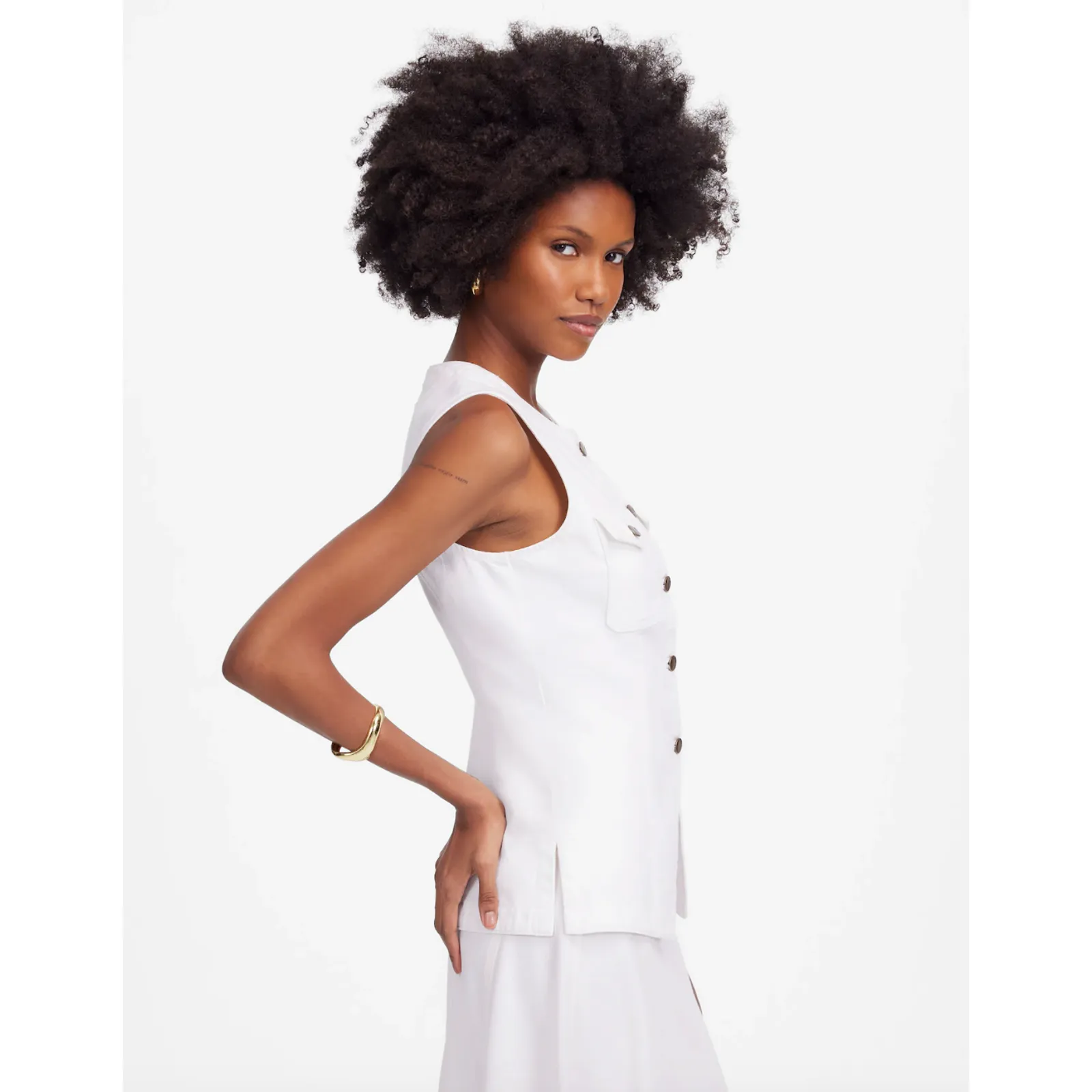 Madewell Denim High Crewneck Vest Tile White Minimalist Utility Pocket US 12 NWT - Image 3