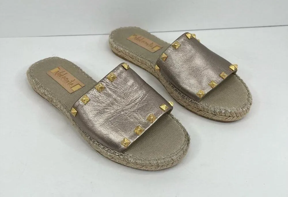 Vidorreta sandals 39 tan metallic leather slip on studded flat espadrille Size 9 - Image 10