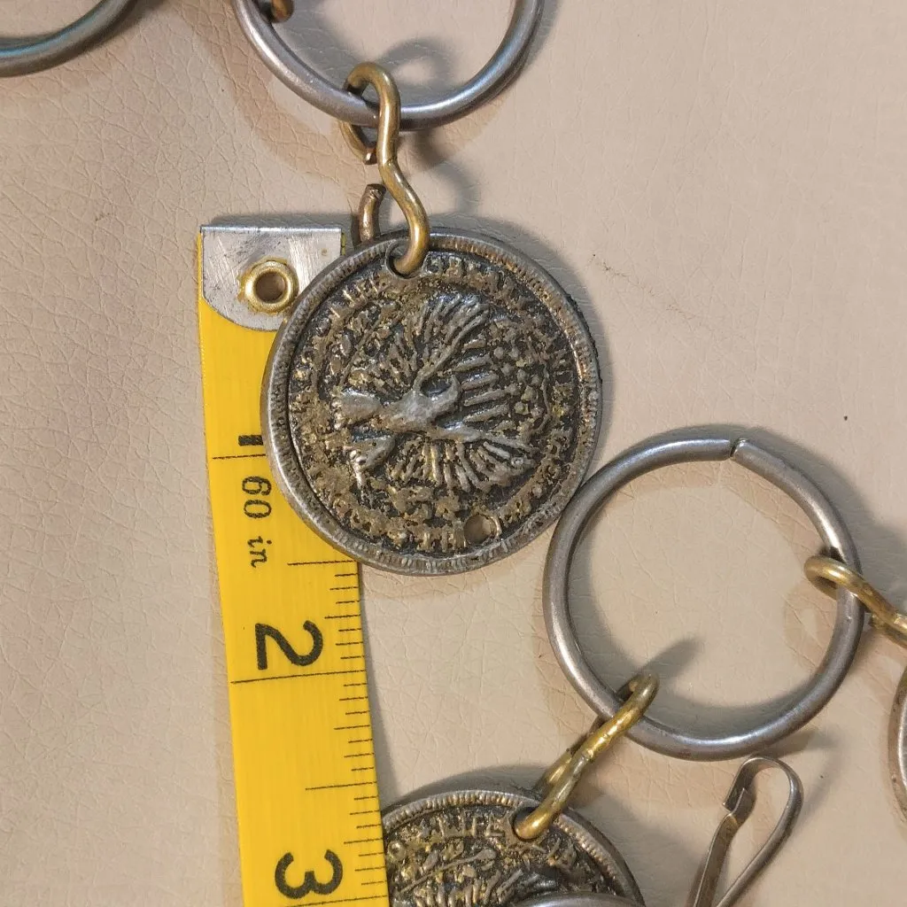 Coin Medallion Belt 40 Inch Adjustable Vintage Linked 2 Inch Rings Eagle Winged Gold - Image 3