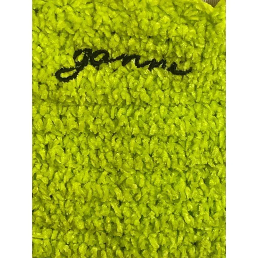 Ganni Velvet Crochet Open Back Mini Dress in Lime Punch Small New Womens Velour - Image 8