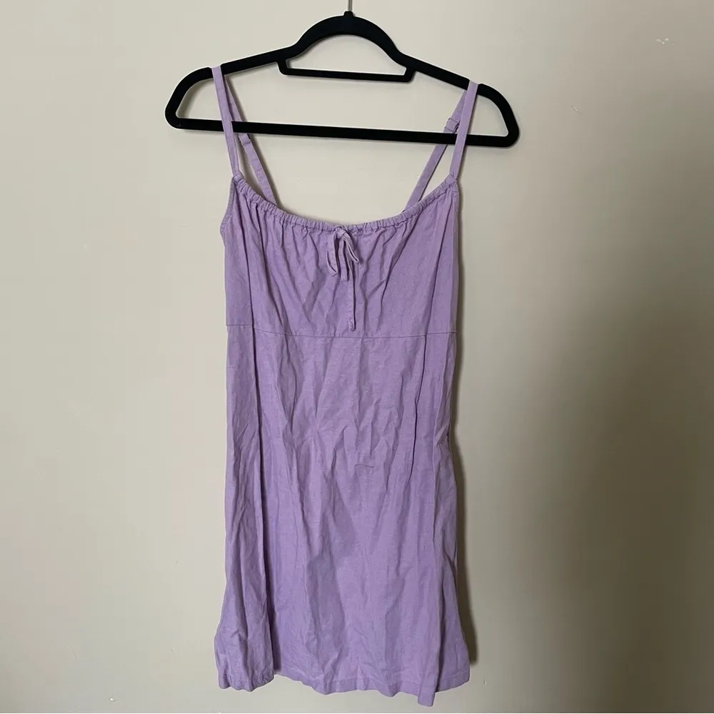 Purple Lilac Linen Blend Mini Dress - Image 3