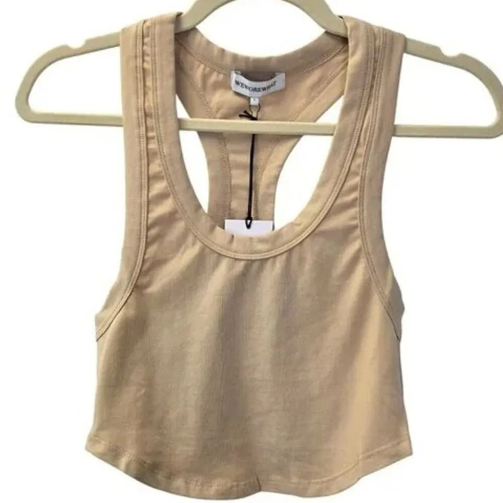 NWT WeWoreWhat Sleeveless Cropped Scoop Tank Top Cotton Racerback XXS Beige - Image 2
