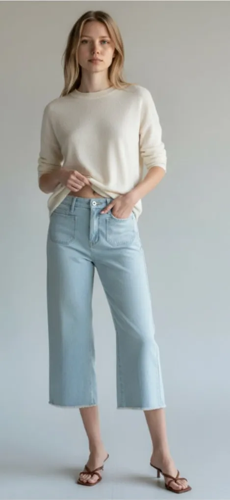 NWT NYDJ Womens Patchie Major Frayed Hem Wide Leg Denim Capri In Dunes 16 - Image 1