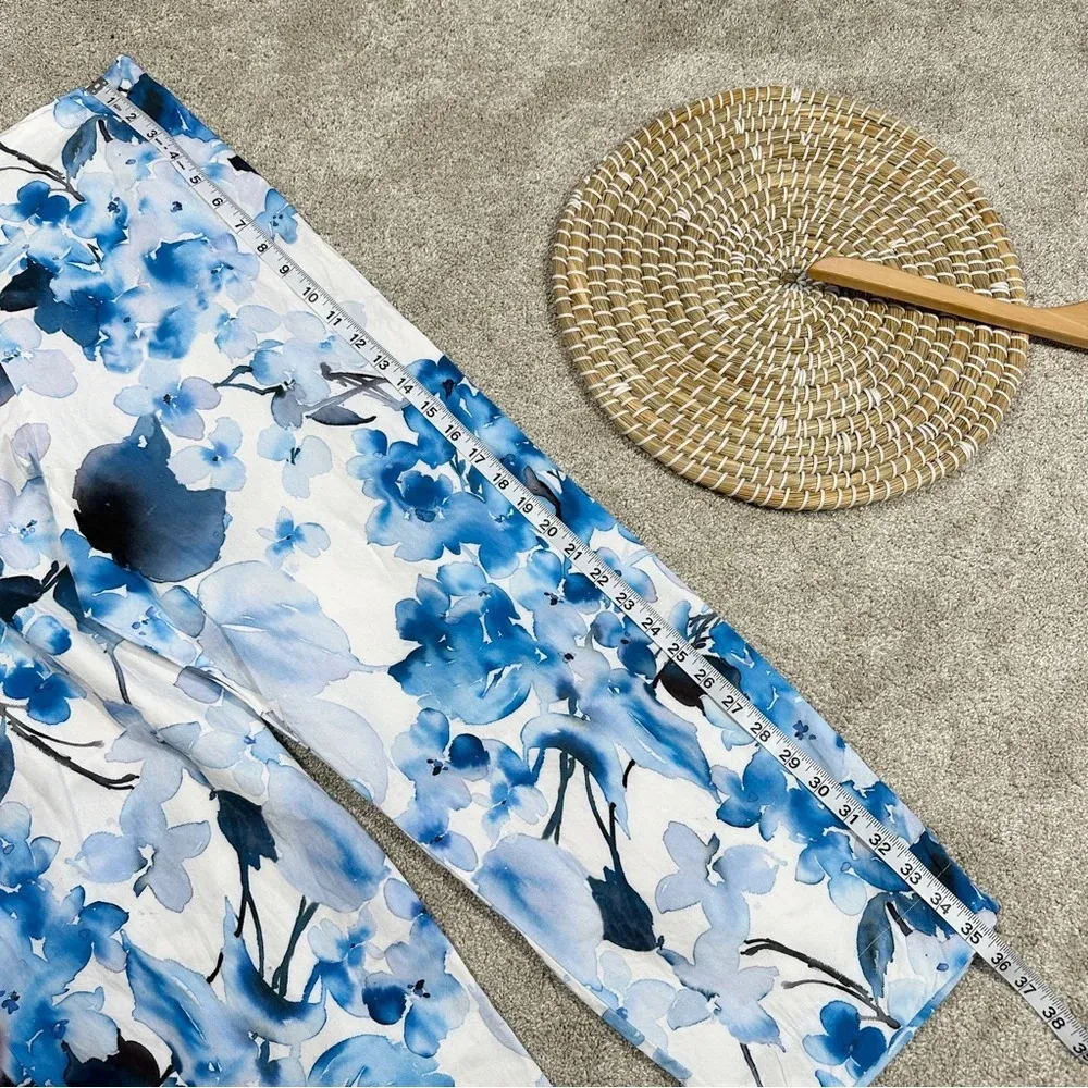 Bryn Walker Fioro Cotton Print Blue White Capri Cropped Pants Coastal Size XL - Image 15