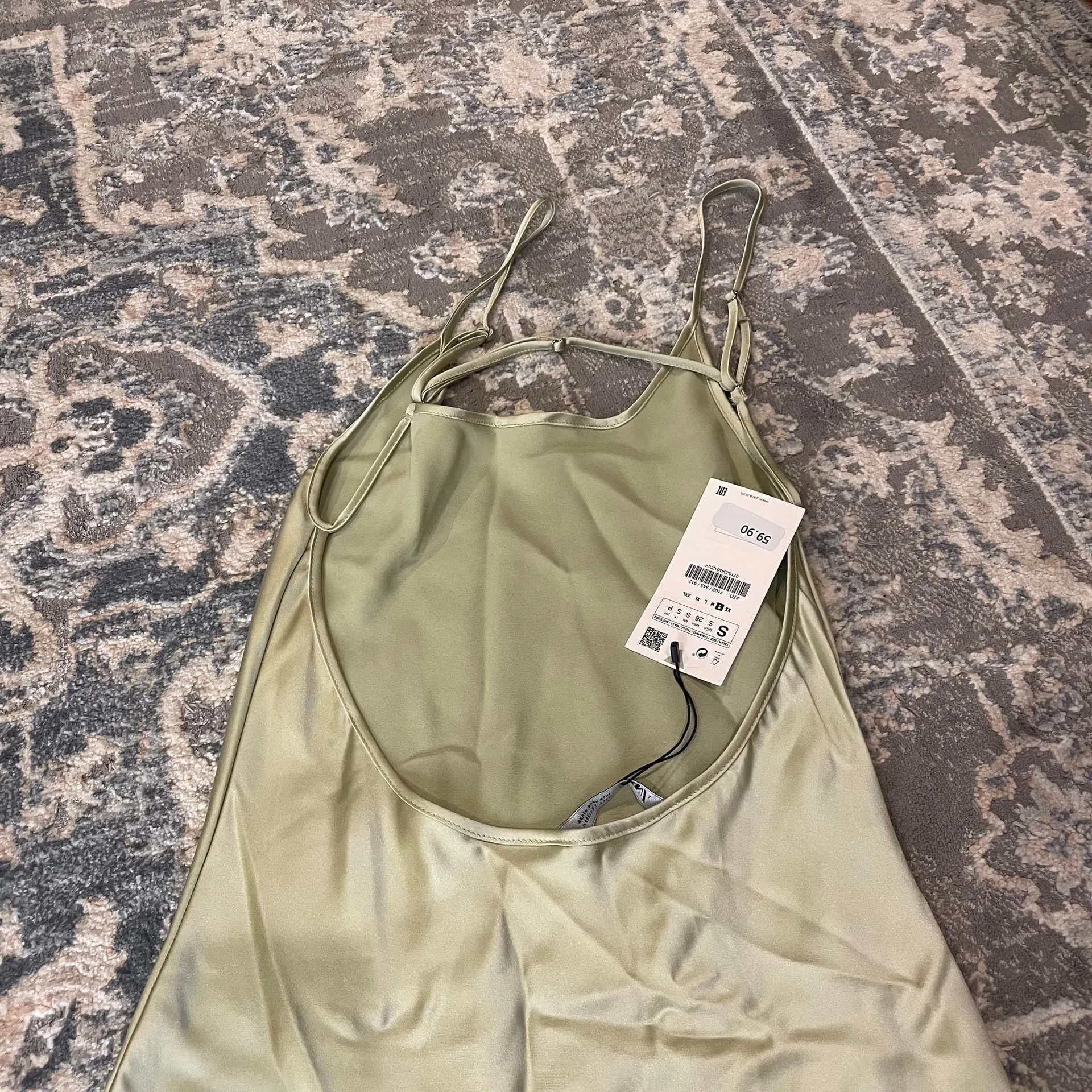 Zara Light Green Satin Effect Lingerie Style Midi Dress - Image 3