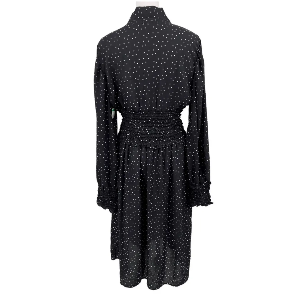 Smocked Waist Midi Dress Long Sleeves Black & White Size L New w/Tag - Image 4