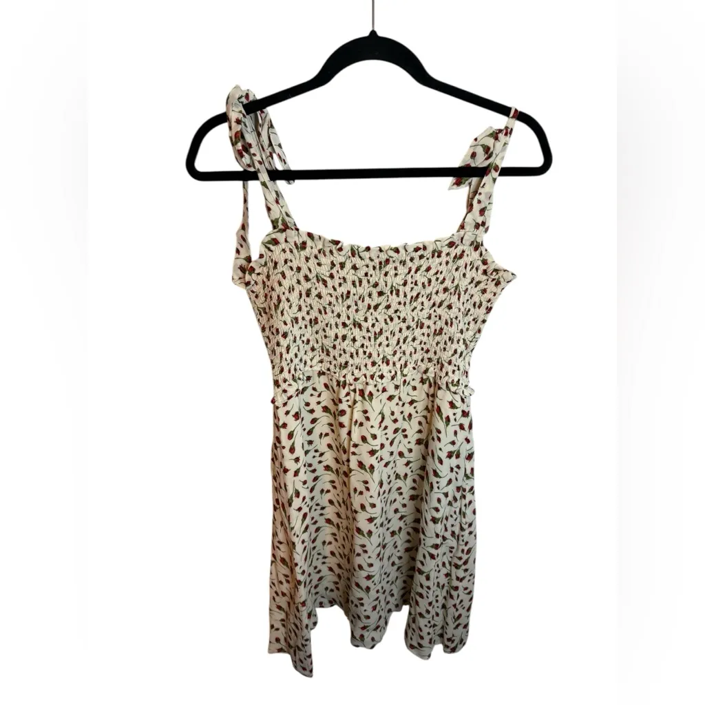 Reformation Seabreeze Marion Rose Print Tie Shoulder Smocked Mini Dress - Image 2