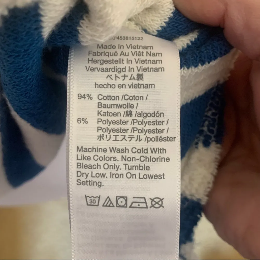 Madewell Blue and White Striped Terry Terry Notched Sweatshirt Size Small - Image 10