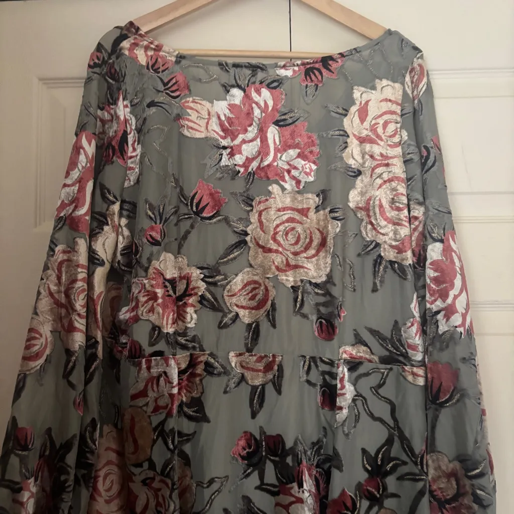 Soft Surroundings Burnout Floral Velvet Long Formal Dress Size Large - Image 2