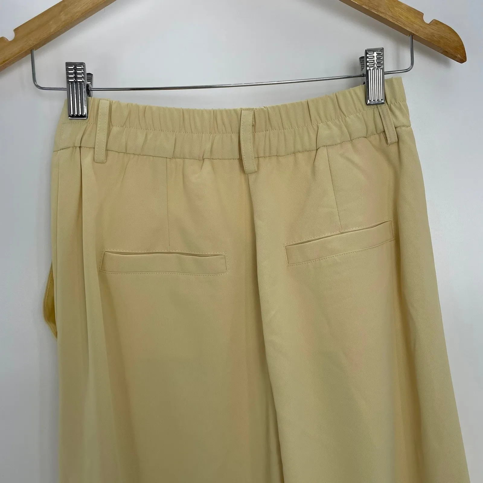 Commense Women's Beige High Rise Wide Leg Trousers Pleated Front Pants Size S Tan - Image 4