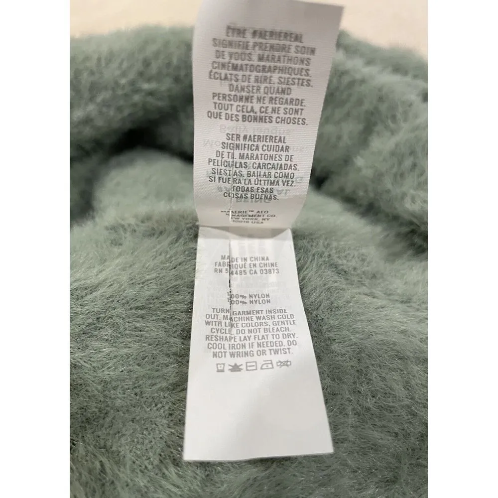 Aerie Small Green Cardigan Soft Fuzzy Texture Button Front V-Neck Long Sleeve - Image 5