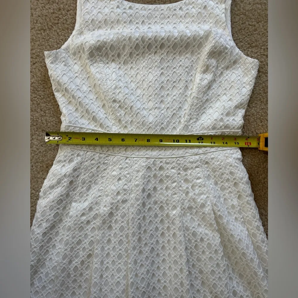 WHBM Dress Women's 6 White Solid 100% Cotton Crochet Pockets Fit Flare Pockets - Image 12
