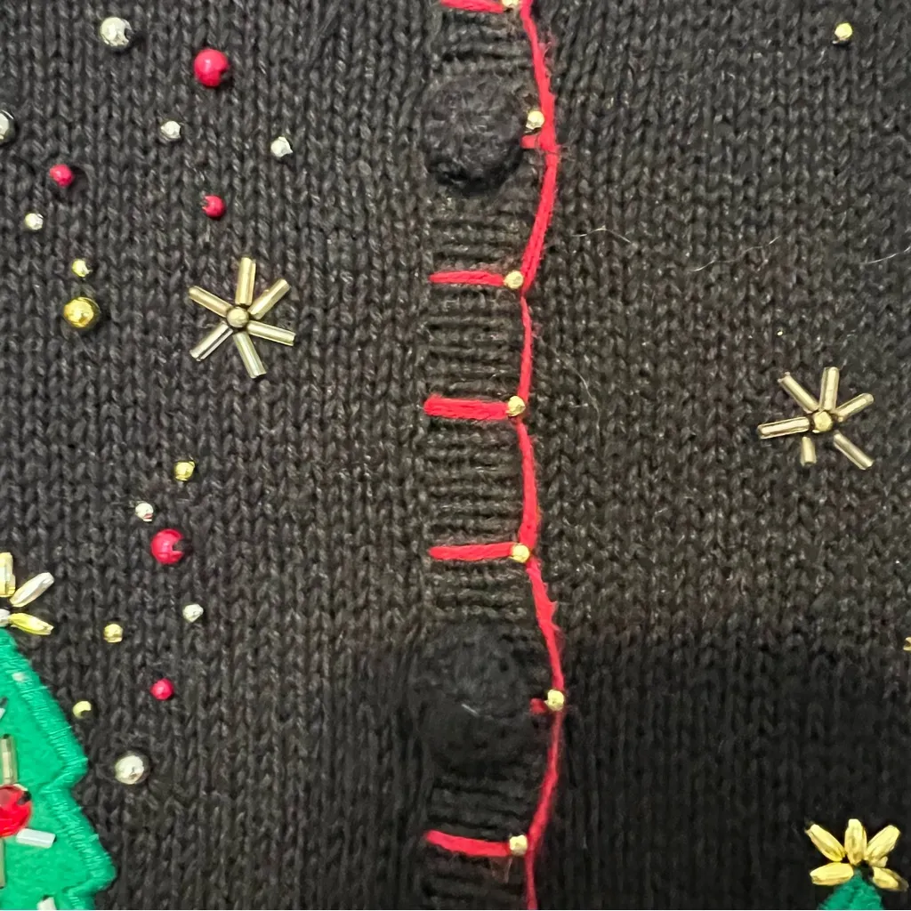 Designers Original Christmas sweater trees embroidered cardigan size MP Black - Image 4