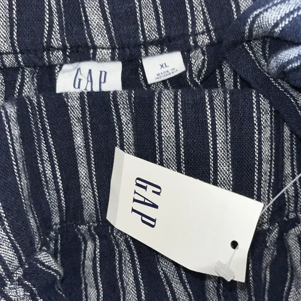 Gap NWT Sz XL Navy & White Stripe Linen Pull On Wide Leg Crop Pants w/ Tie Belt - Image 4