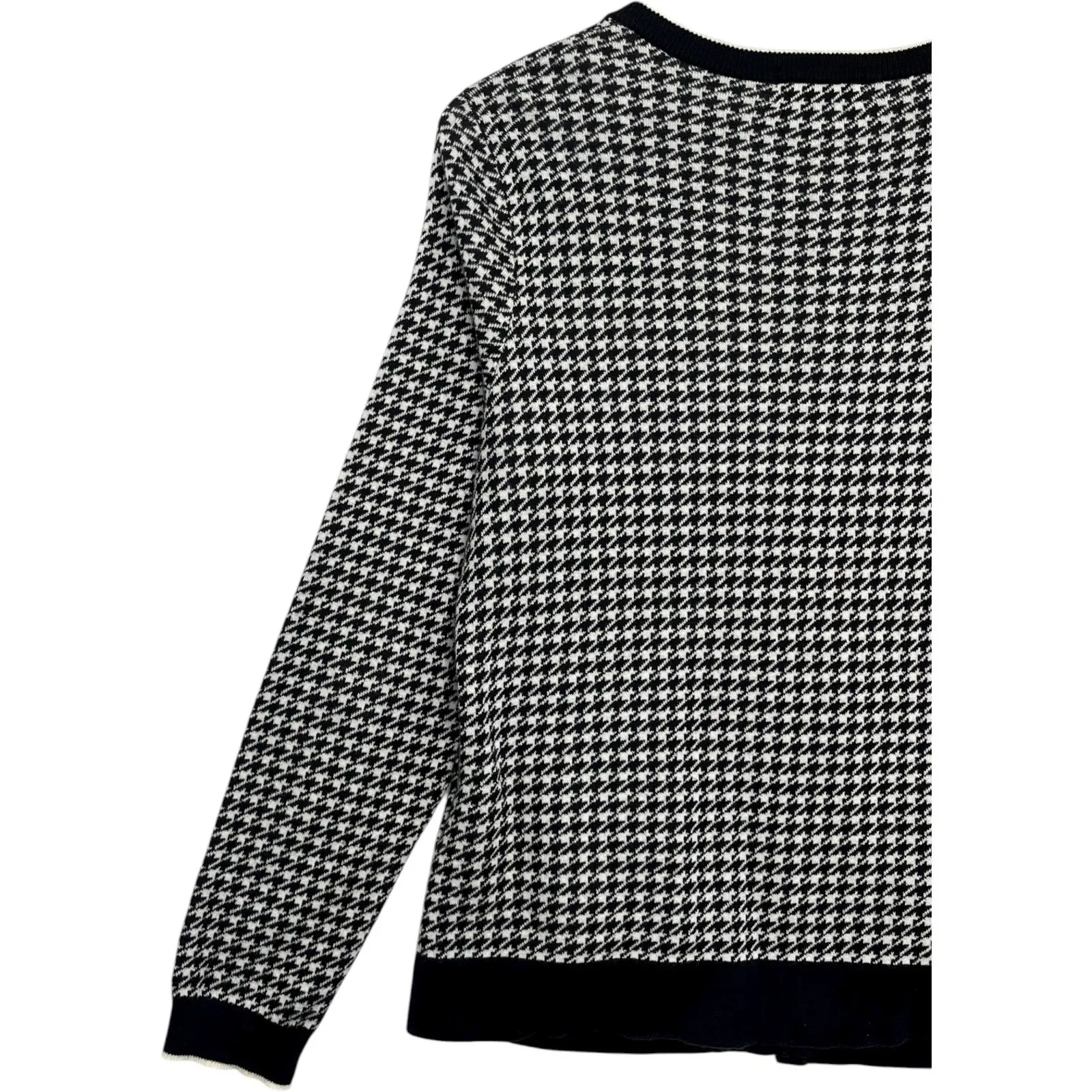 Lands End Cardigan Sweater Womens Medium Black White Houndstooth Preppy Classic - Image 11