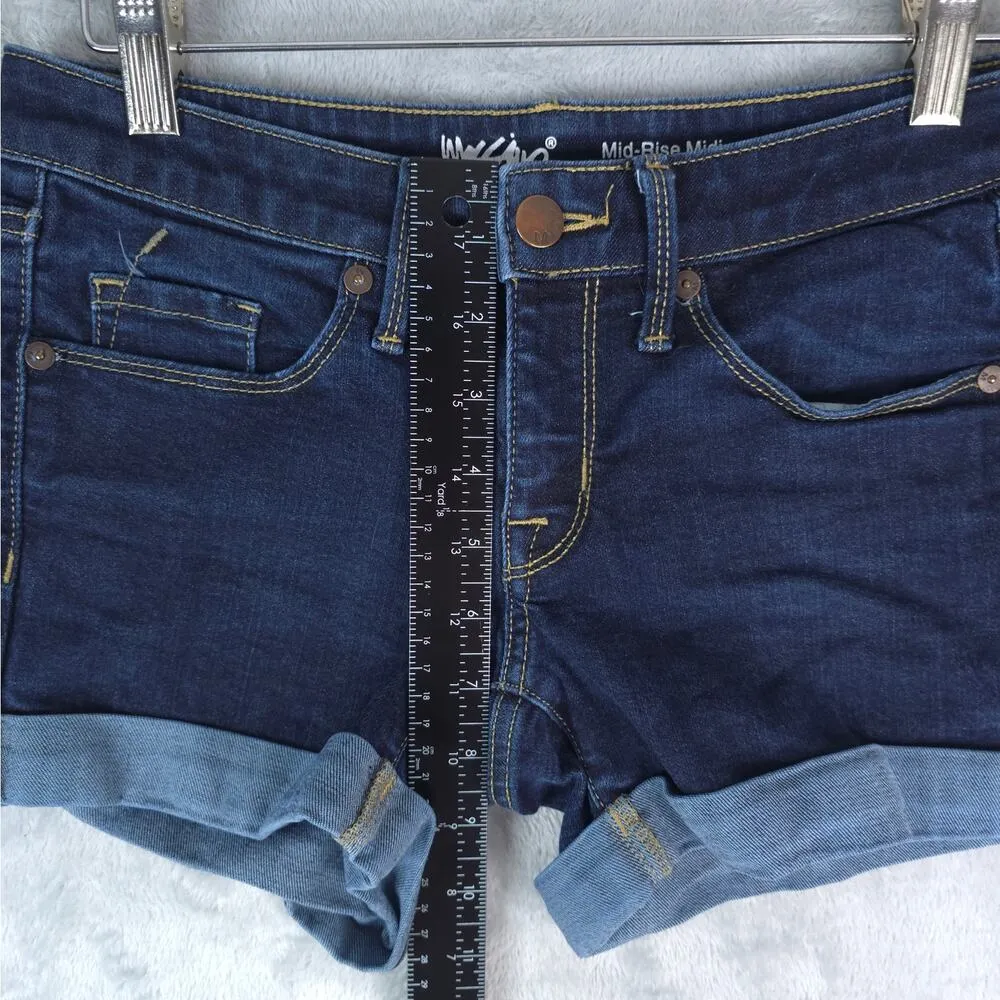 Mossimo Demin Shorts Womens 0 25W Mid Rise Midi Super Stretch Rolled Cuff Booty Blue - Image 6