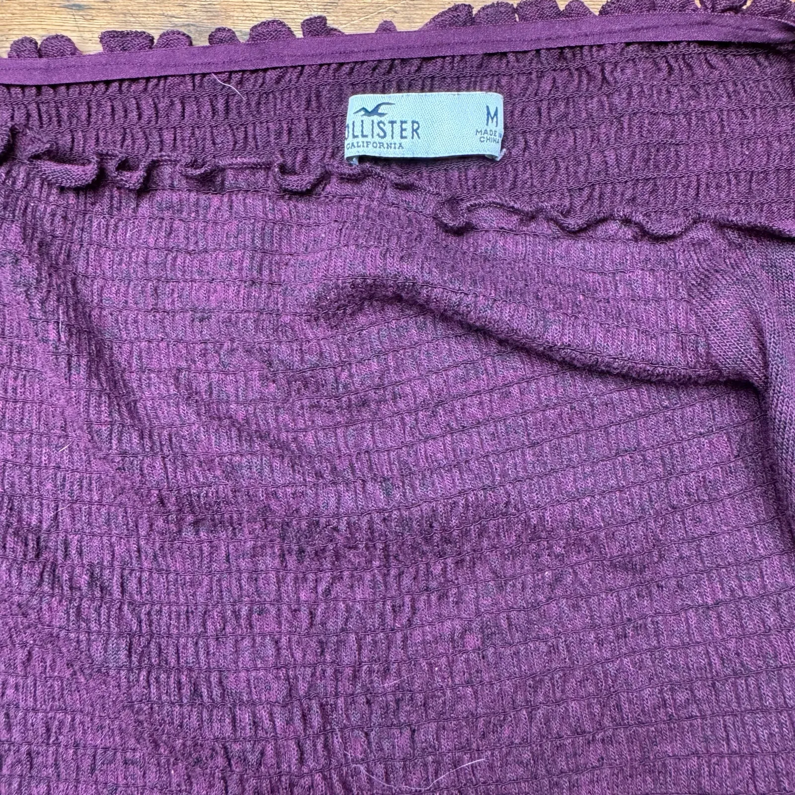 Hollister purple off‎ the shoulder smocked scrunched long sleeve top - Image 2