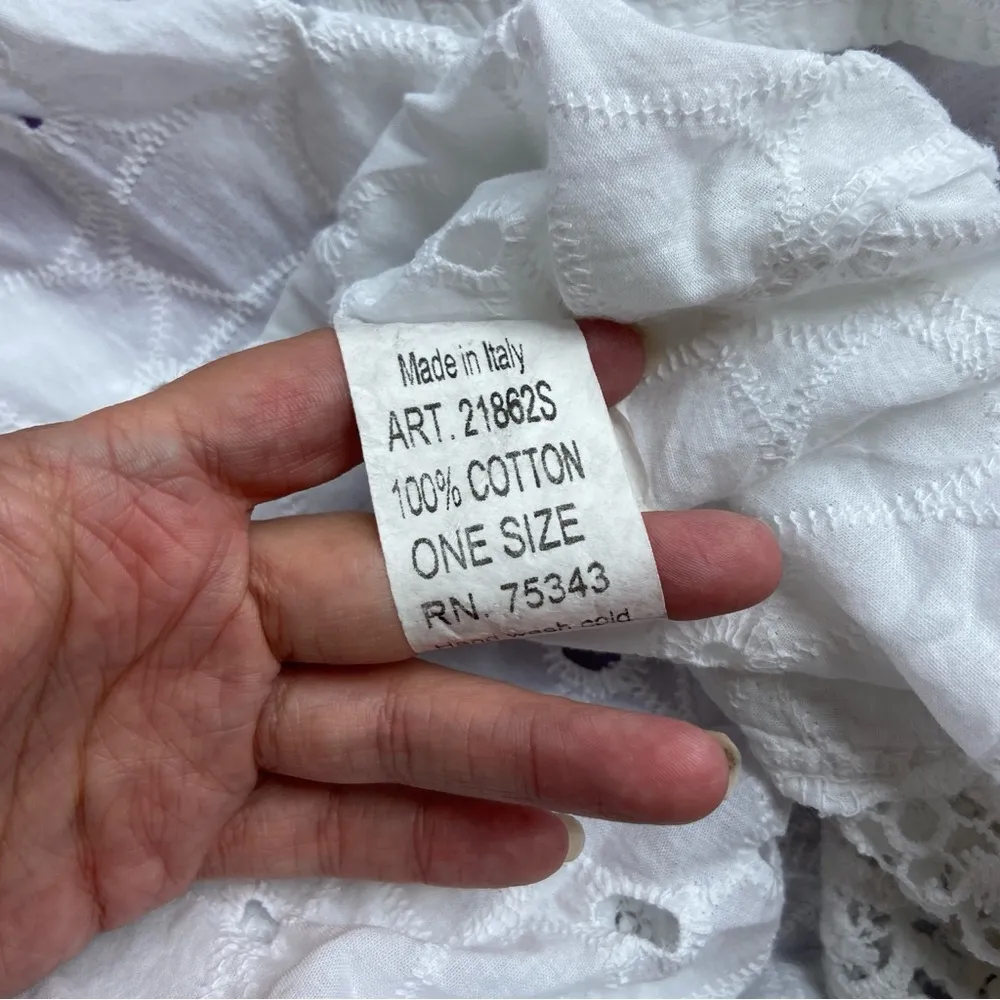 Solid White Embroidered Floral Cut Out Fringe Hem Italian Swimsuit Cover - Image 6