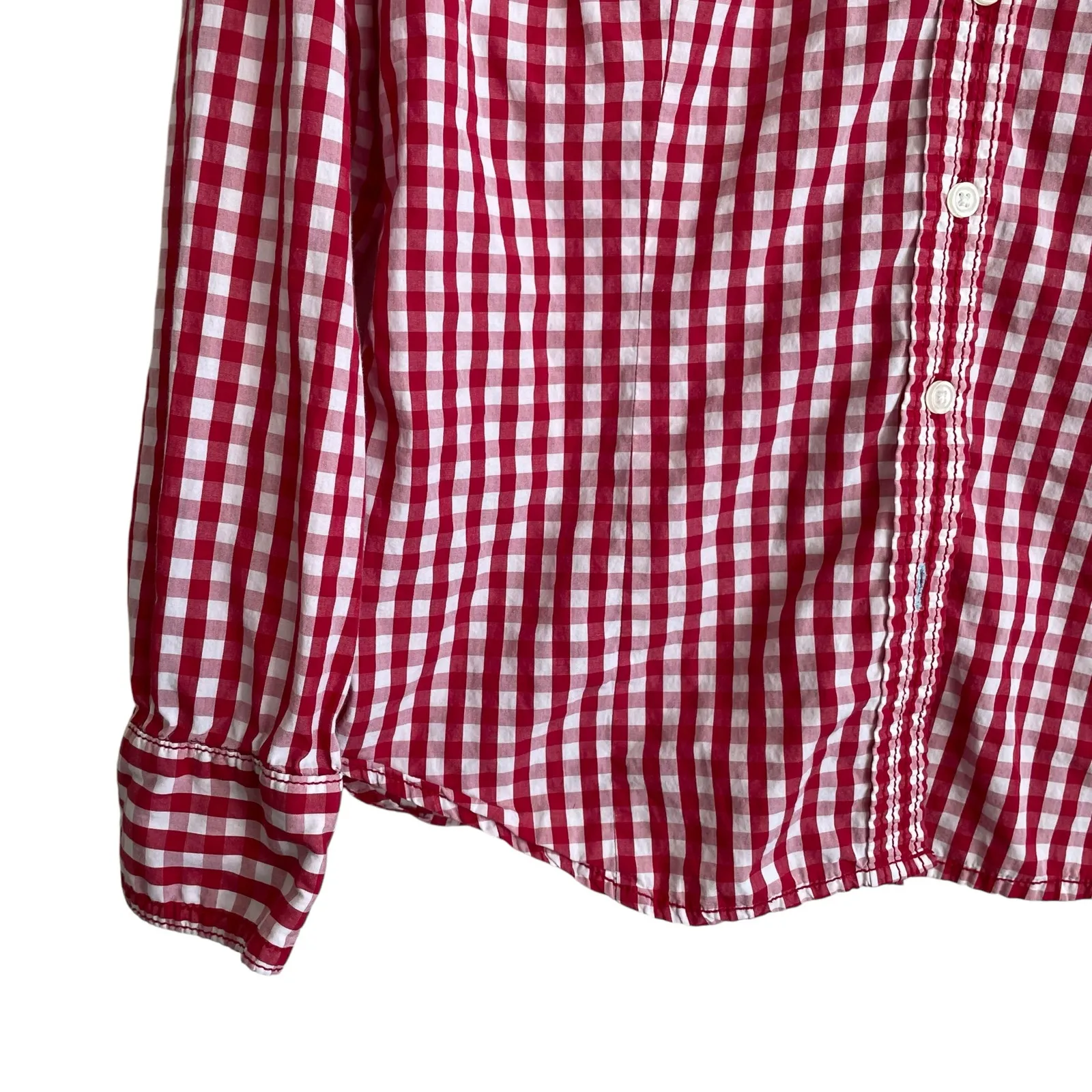 Old Navy Women Top L‎ Red Buffalo Check Button Up Cowgirl Western Casual Cotton - Image 4