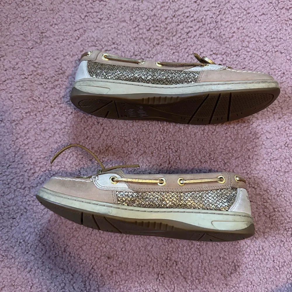 SPERRY TOP SIDERS Tan Leather & Gold Glitter Angelfish Boat SHOES, Women’s 7 M - Image 4