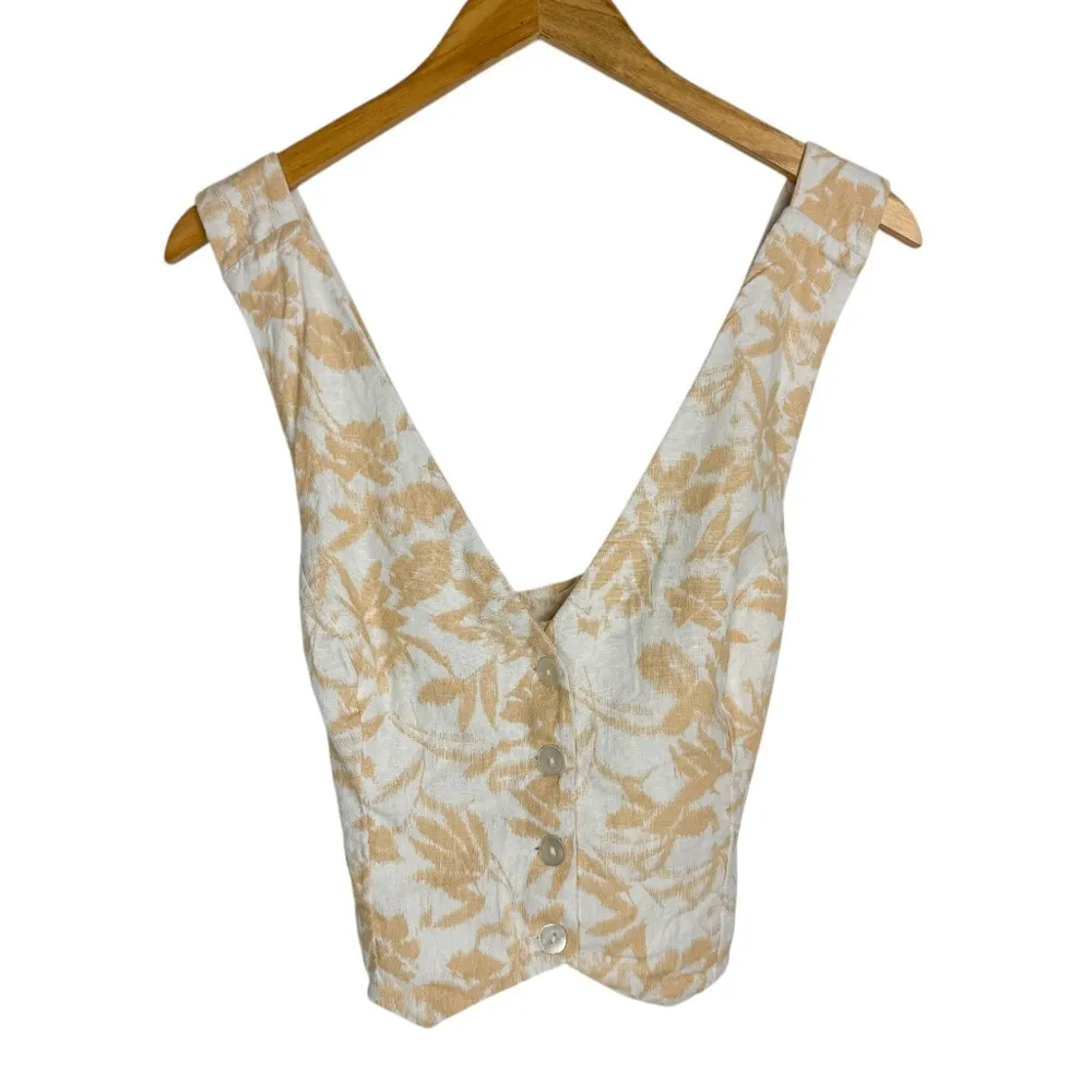 Abercrombie & Fitch Linen Blend Top Vest Sz Medium Floral Print - Image 5