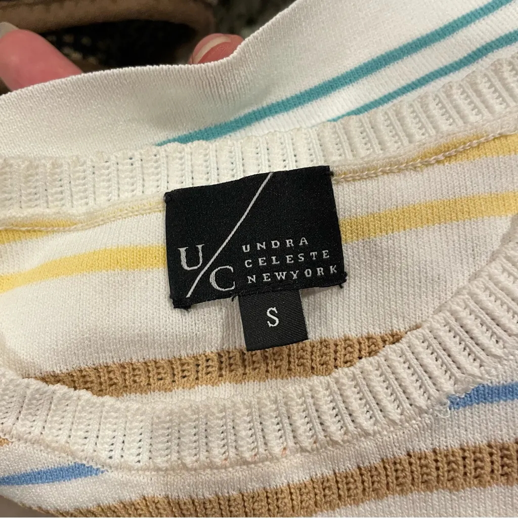 Cute Undra Celeste New York saks cream striped sweater lightweight flowy weave Yellow - Image 7