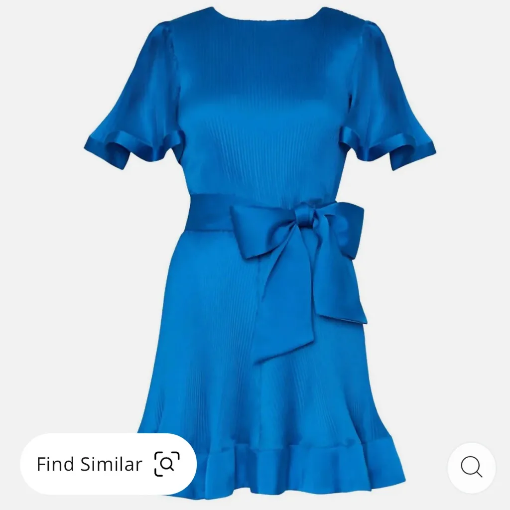 NWT MILLY  Size 8
Lumi Satin Pleated Dress In Blue - Image 2
