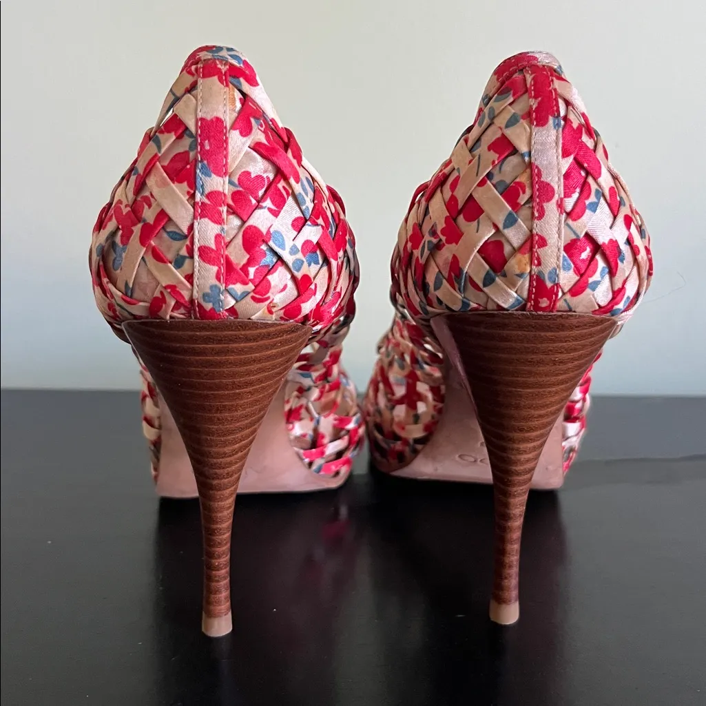 Aldo floral print peep-toe basket weave platform heels - Image 5