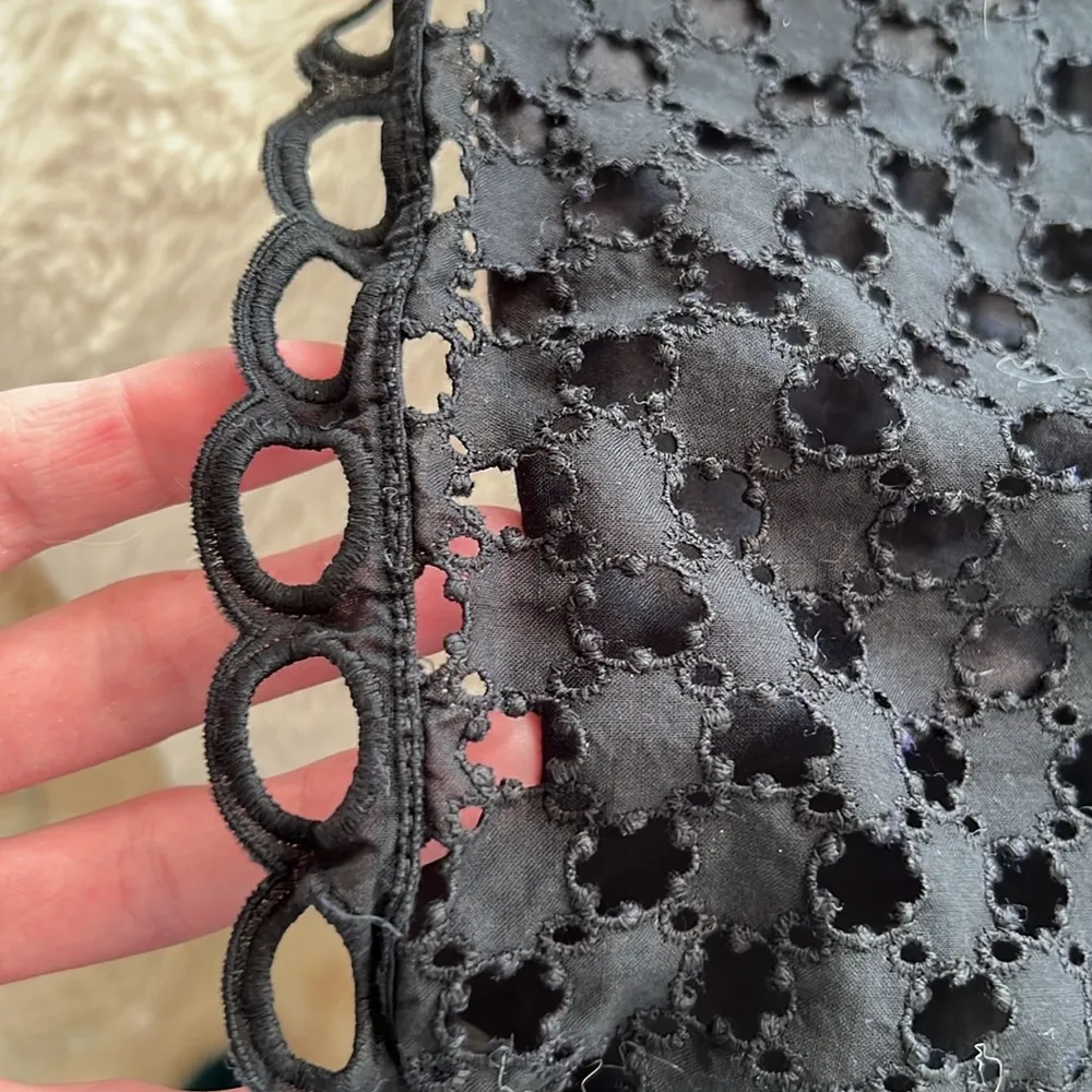 Carven Black Mini Eyelet Overlay Dress LBD Size 4 - Image 3